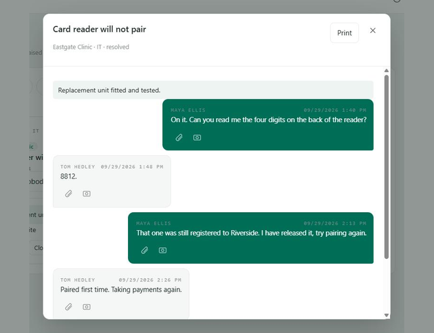 Request thread with status
